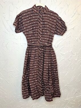 Vintage 50s Handmade Peter Pan Collared Striped Dress XXS XS